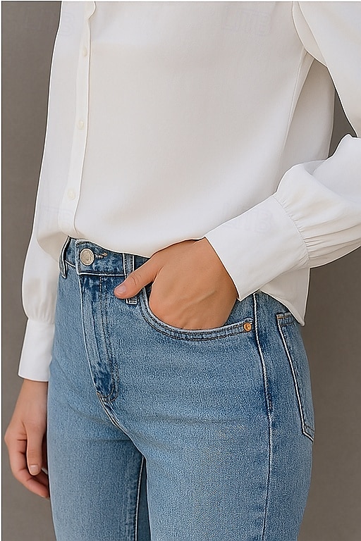 Women's Shirt Plain Basic Modern Long Sleeve Shirt Collar Regular Tops Daily Holiday Buttons White Summer 2025 - $14.99 –P5