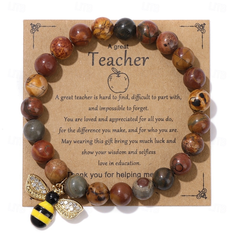 Pulseira de agradecimento ao professor, linda pulseira de argila ploymer feita à mão, amor, ensino, inspiração, carta, pulseira elástica com contas para mulheres, joias de volta às aulas, presente de de 2025 por $12.99 –P5