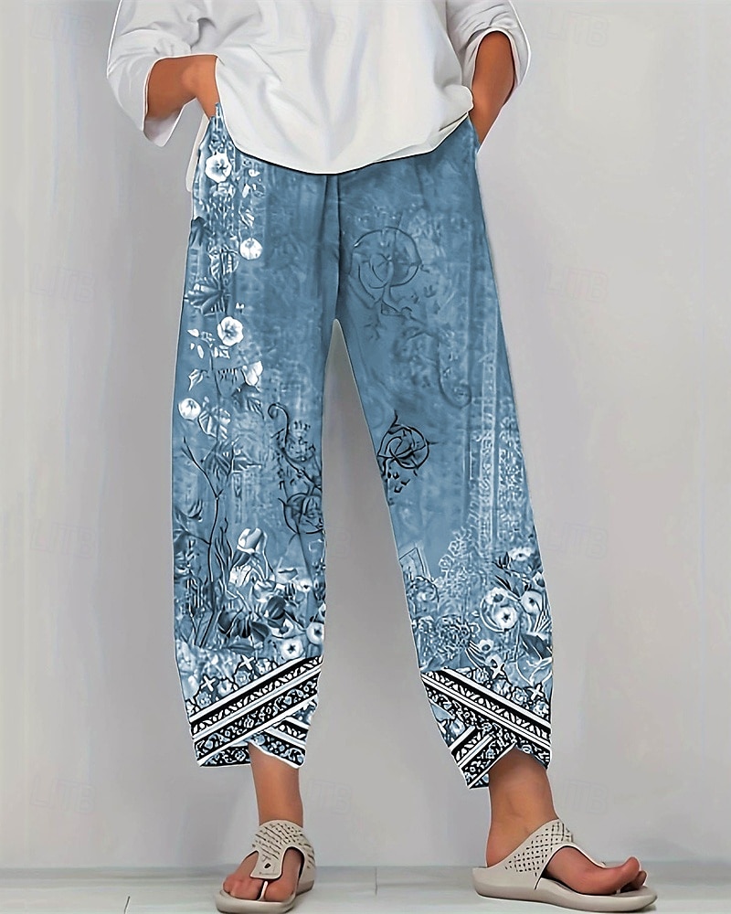 Pentru femei Pantaloni Pantaloni harem Έθνικ Boho Lungime totală Talie medie Flori Talie elastică Respirabil Comfortabil Micro-elastic Stradă Purtare Zilnică Ieșire Albastru piscină Albastru Trifoi 2025 - $17.99 –P5