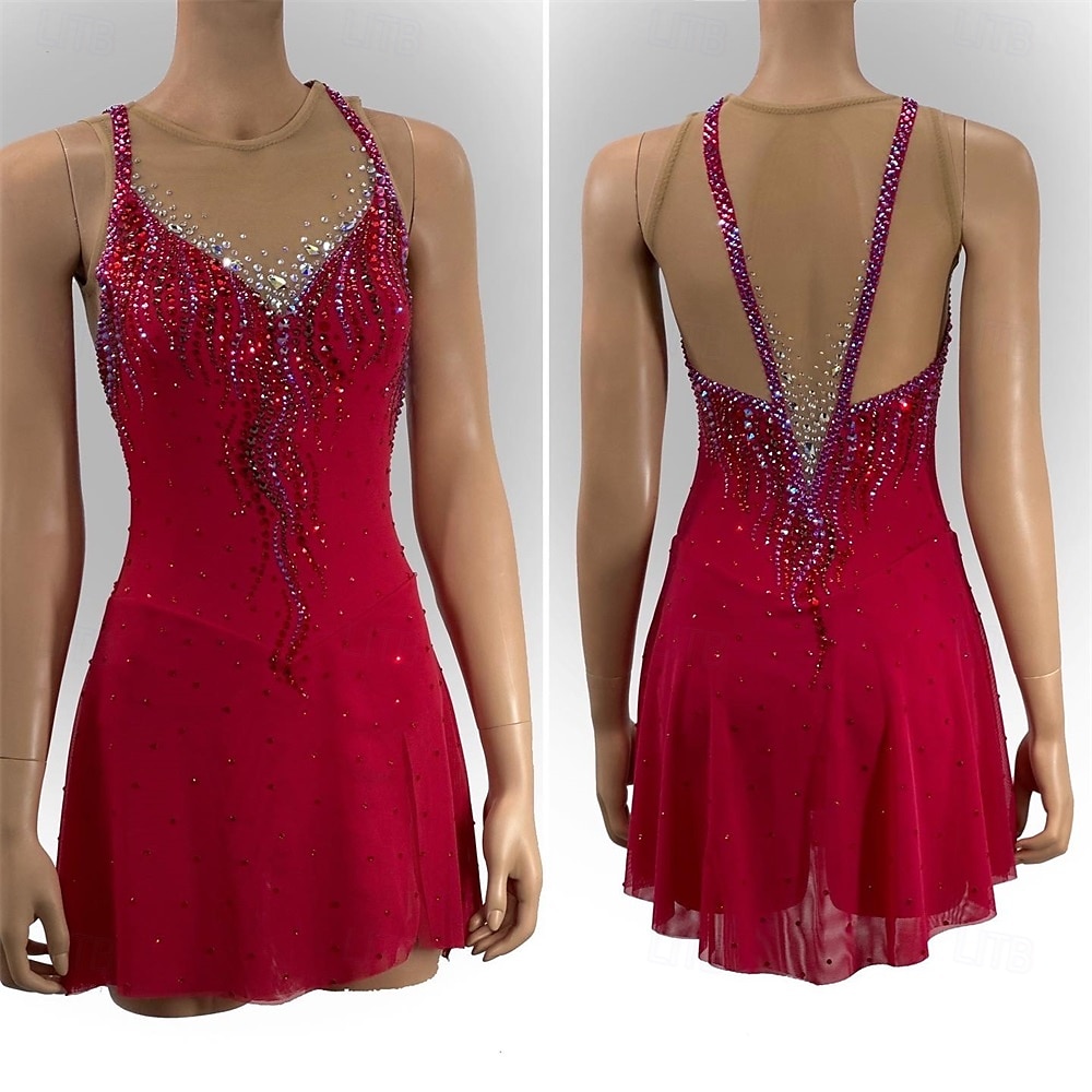 Taitoluistelupuku Naisten Tyttöjen Luistimet Hameet Punainen Tilkkutäkki Epäsymmetrinen helma Silmukka Erittäin elastinen Kouluts Kilpailu Luisteluasu Klassinen Kristalli / Strassi Hihaton Luistelu 2026 - $250.29 –P1