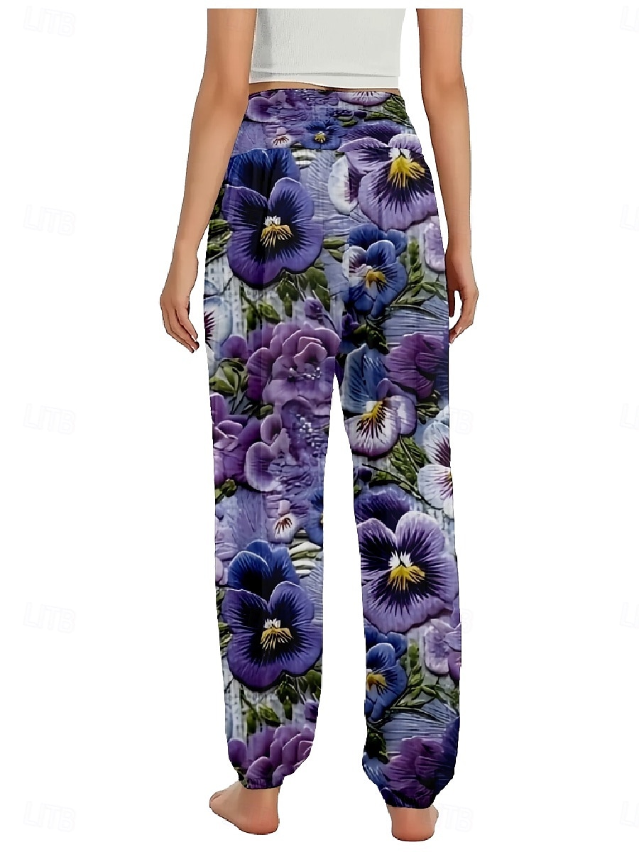 Femmes Pantalon inspiré du lin Jambe large Pantalons Style Ethnique Occasionnel Boho Longueur complète Taille haute Fleuri Avec Poches Taille Élastique Impression Respirabilité Doux Micro-Élastique de 2025 ? zł93.99 –P2