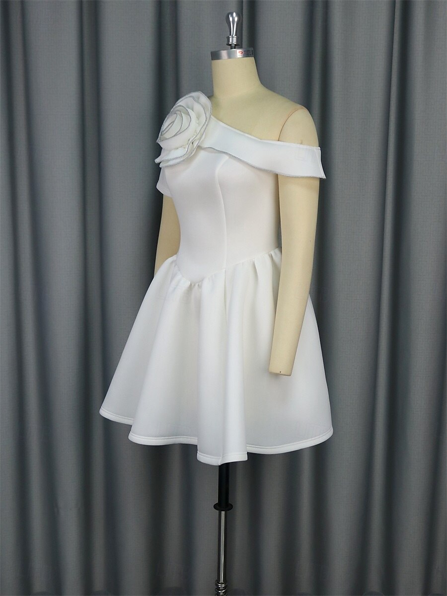 Hochzeitskleider A-Linie Ein-Schulter Kurzarm kurz mini Satin Brautkleider mit einfarbig 2025 - $119.99 –P9