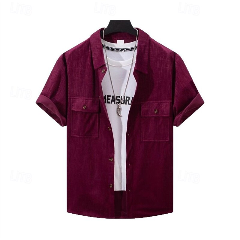 Herren Hemd Sommerhemd Freizeithemd Strandhemd Cordhemd Knopfhemd Schwarz Wein Blau Grau Kurzarm Einfach Revers Urlaub Hawaiianisch Fronttasche Bekleidung Polyester Mode Lässig Bequem 2025 - $25.99 –P4
