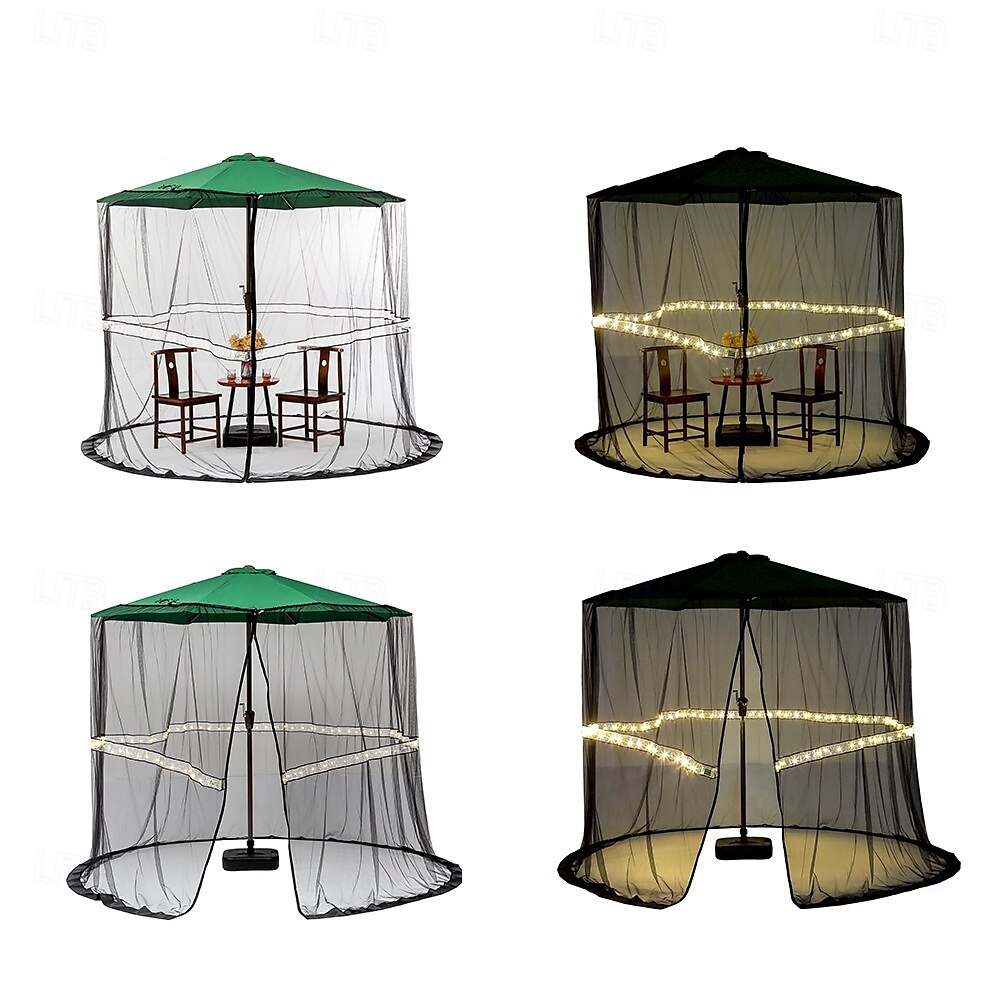 7.5*10ft מנורות רשת מטריות לשמשיות חיצוניות מטריית פטיו רשת נגד יתושים עם נורות רצועת לד חבל מתכוונן מתאים לשמשיות שולחן חיצוניות באורך 9ft (שחור) 2025 - $65.99 –P2