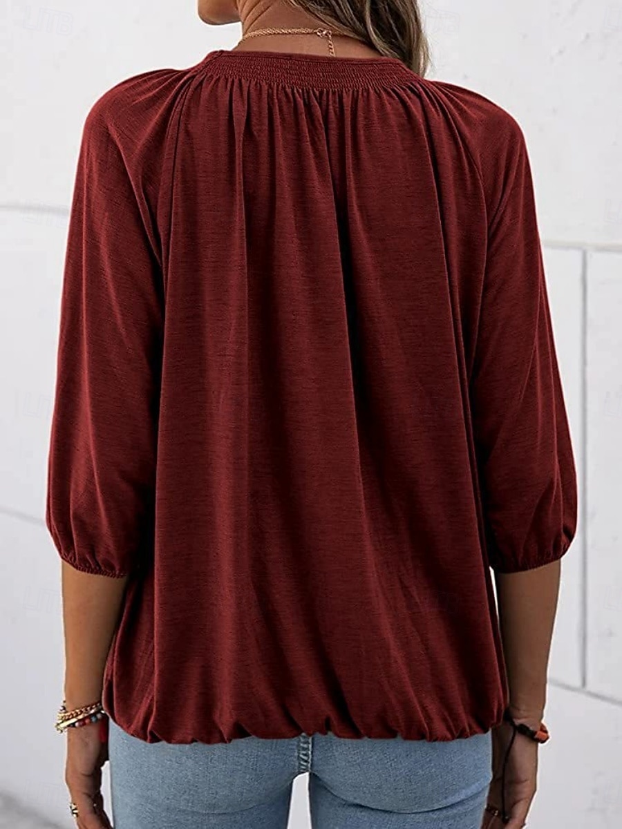 Femmes T-shirt Uni Mode Moderne Manche 3/4 Col ras du cou Hauts Réguliers Quotidien Noir Blanche Rose Claire Vin Vert Véronèse Été de 2025 ? $12.99 –P11