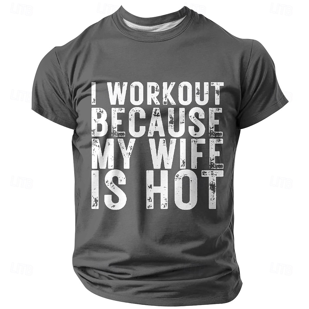 Maglietta grafica divertente per uomini 'Mi alleno perché mia moglie è attraente' umorismo da marito del 2026 a $19.49 –P4