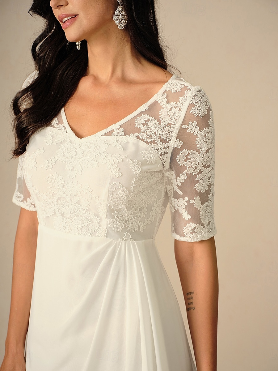 Femmes Robe maxi Robe Blanche Robe en Chiffon Élégant Mariage Fiançailles Coupe régulière Uni Manche Courte Col en V Blanche Été Printemps Automne Hiver de 2025 ? $99.99 –P2