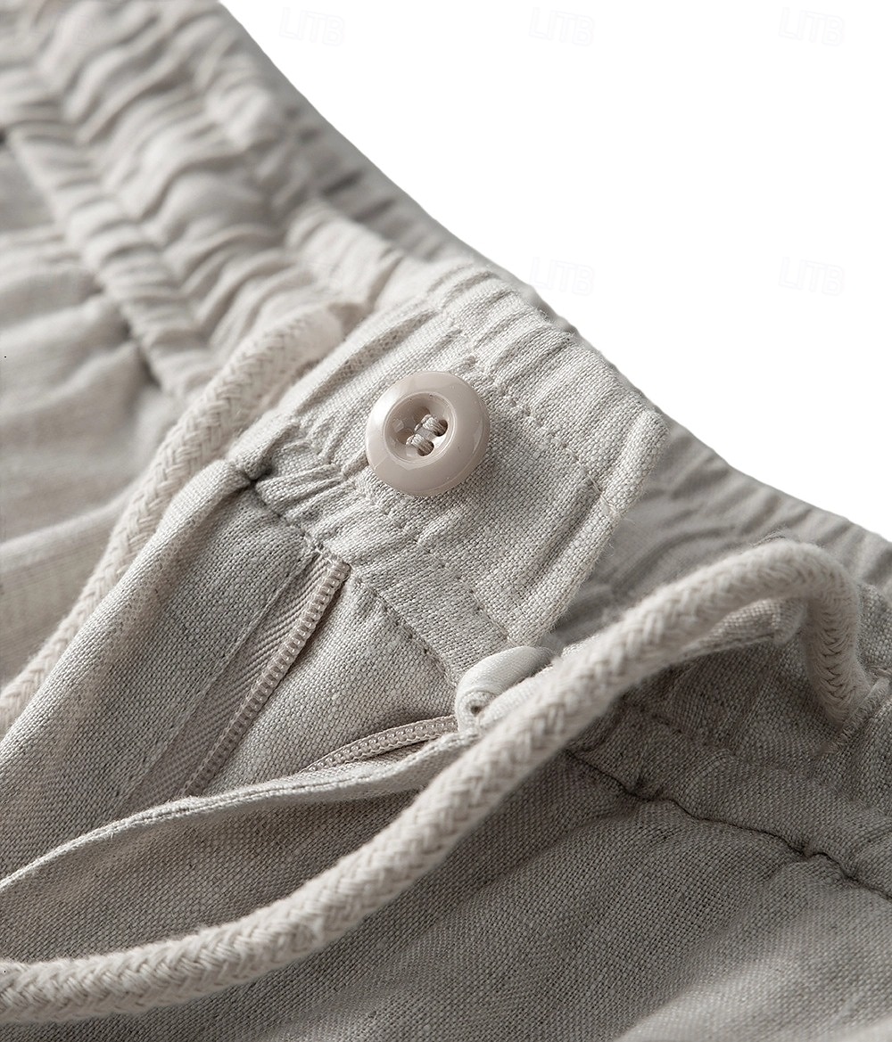 herrshorts i 100 % linne enfärgad knälång utomhus casual daglig semester etnisk stil denim blå ljus khaki oelastisk 2025 - $41.99 –P24