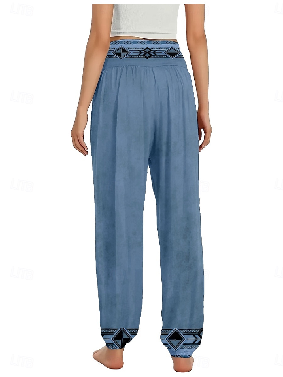 Damen Leinen-inspirierte Hosen Weites Bein Hosen Hose Ethno-Stil Lässig Boho Volle Länge Hohe Taille Blumen Grafik Paisley-Muster Tasche Elastischer Bund Drucken Atmungsaktivität Weich Mikroelastisch 2025 - $21.99 –P2