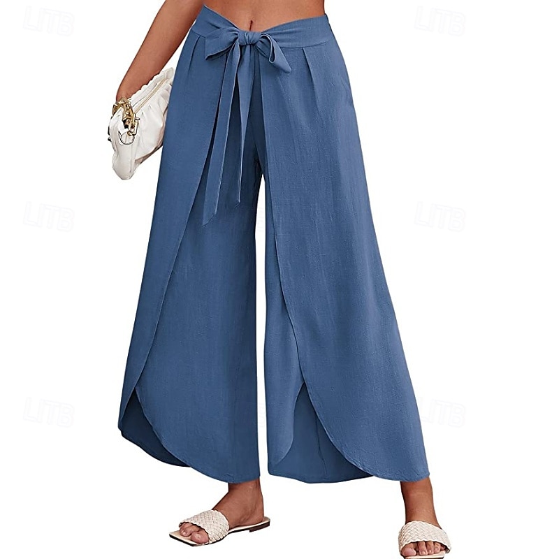 Per donna Pantaloni in cotone e lino Pantaloni Eleganti Casual Lunghezza intera Naturale Semplice Elastico in vita All'aperto Confortevole Streetwear Uscire Aalbicocca Giacinto Blu cielo chiaro Nero del 2025 a $27.99 –P11