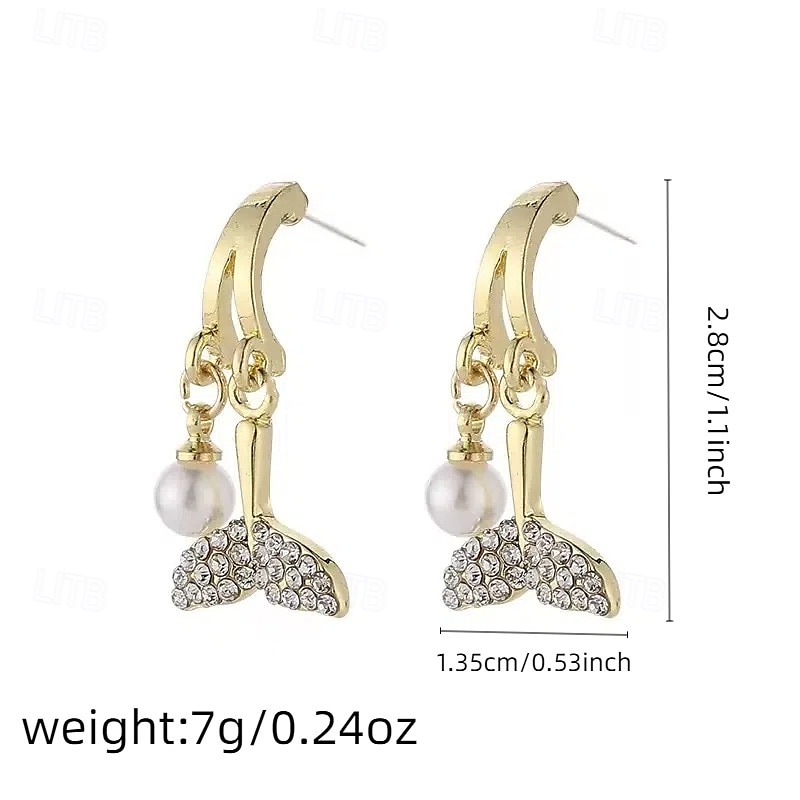 Boucles d'oreilles rétro en forme de queue de poisson avec perles en zircon, personnalité, tempérament simple, élégantes, boucles d'oreilles féeriques de 2025 ? $18.99 –P5