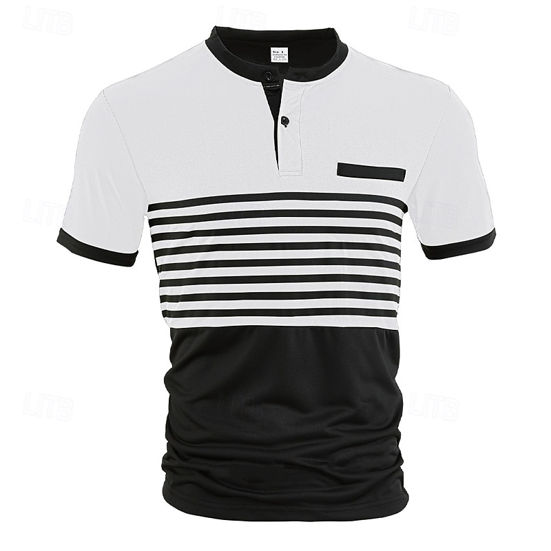 Mehrfachpackungen 2St Herren Stehkragen Kurze Ärmel Weiß + Orange Polo mit Knopfleiste Golfshirt Golf Poloshirts Knöpfe Gestreift Urlaub Alltagskleidung Polyester Sommer 2025 - $28.99 –P6