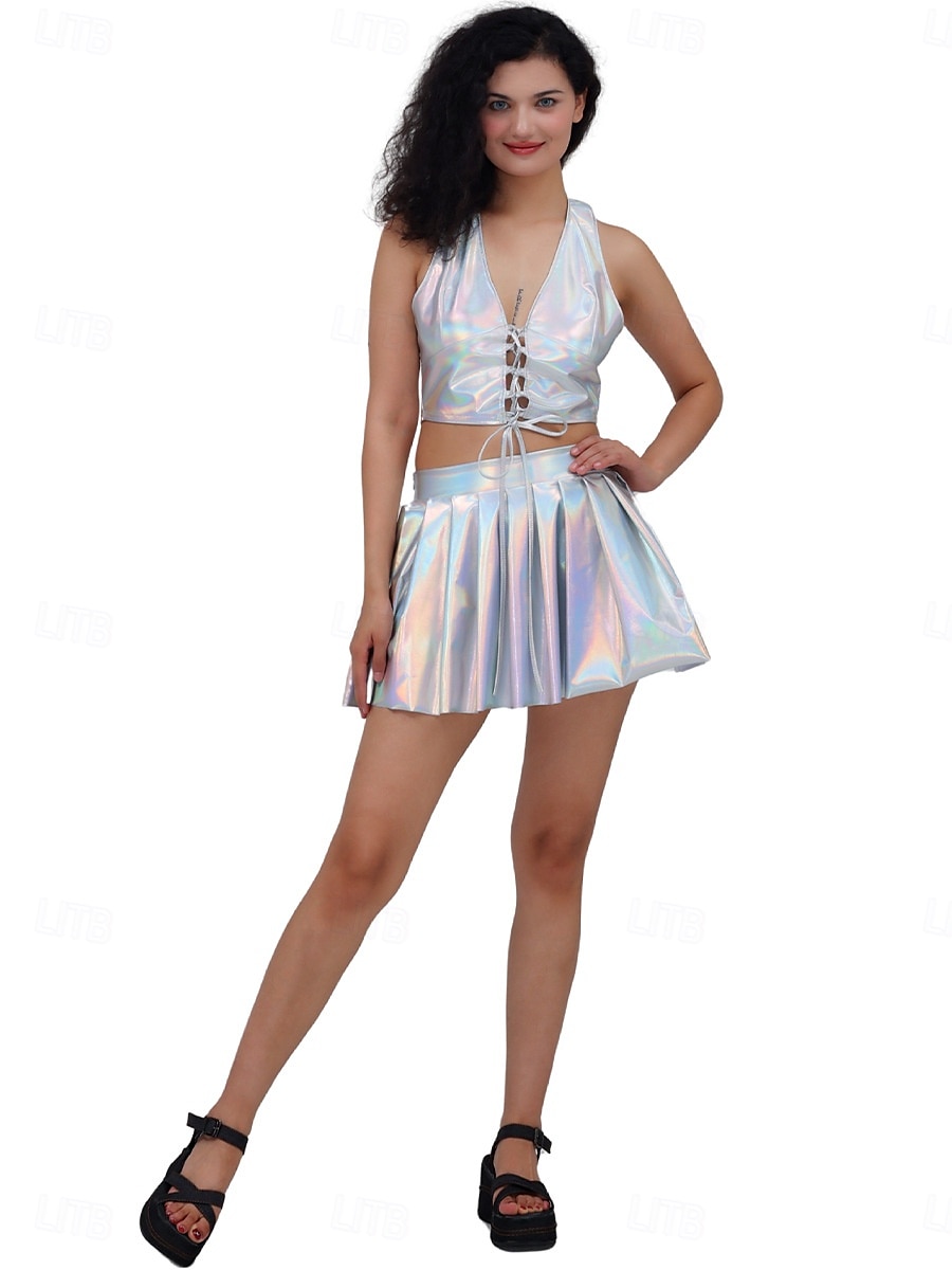 Retro 80. léta Mini Sukně Disko Lesklý latexový patent Kov Dámské předvečer Všech svatých Karneval Pride Parade Měsíc hrdosti Dospělé Sukně Léto 2025 - $18.99 –P4
