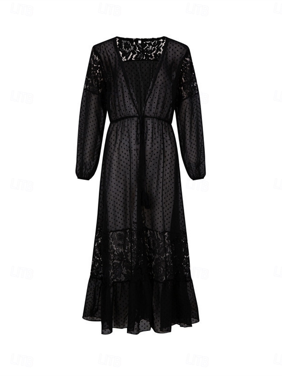 Costumi da bagno da donna coprente costume da bagno pizzo patchwork vacanza spiaggia indossare colore solido scollatura a V maniche lunghe costumi da bagno del 2025 a $32.99 –P4