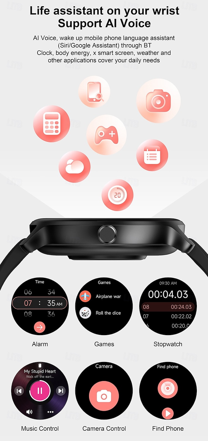 2025年 696 DR03 スマートウォッチ 1.27 インチ スマート·ウォッチ ブルートゥース 歩数計 着信通知 睡眠サイクル計測器 と互換性があります Android iOS 女性 男性 ハンドフリーコール メッセージ受信通知 IPX-0 40mmの時計ケース コレクション – $59.99 –P14