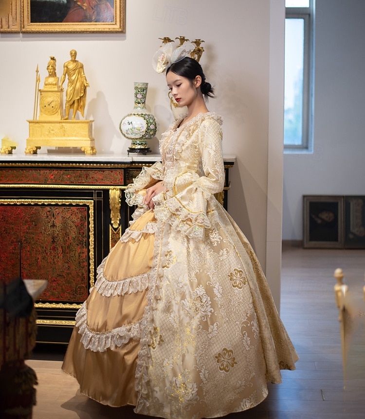 Vintage Rococo Renaissance Maxi Dress Normal Juliet Sleeve Princess Bride Pleated Flounced Princess Round Neck Fancy Dress Women's Halloween Carnival Masquerade Party Halloween Performance Adults 2026 - $155.99 –P3