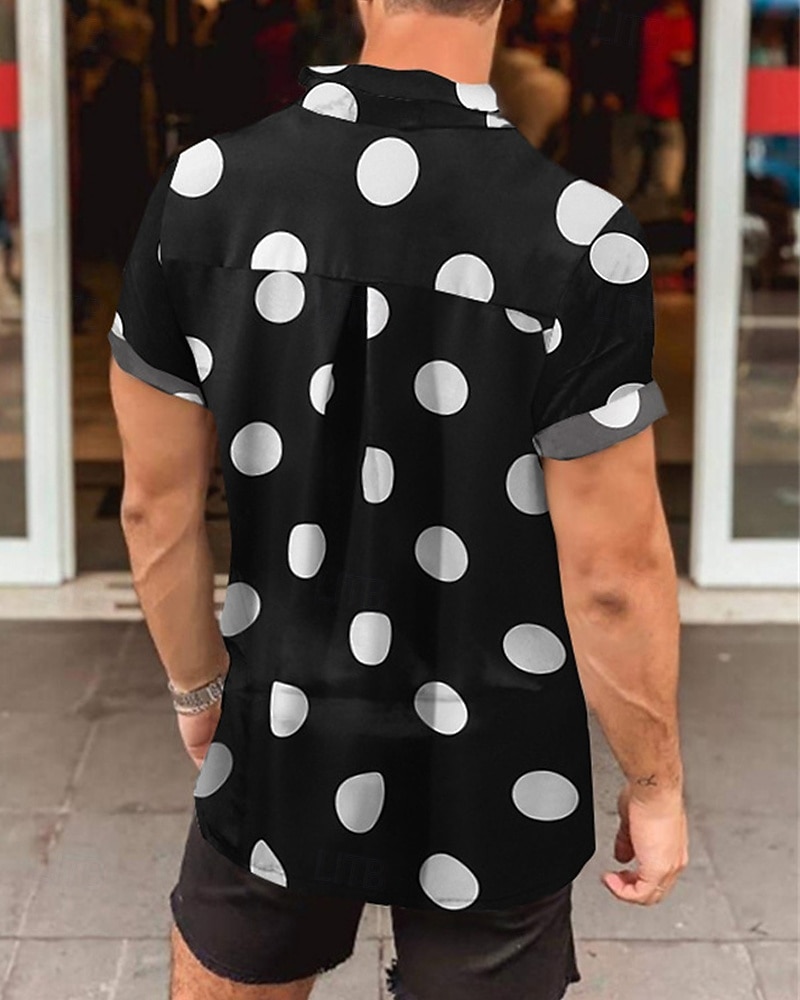 Men's Shirt Summer Shirt Casual Shirt Beach Shirt Button Up Shirt Black White Yellow Short Sleeve Polka Dot Lapel Vacation Hawaiian Clothing Apparel Polyester Fashion Casual Comfortable 2026 - $23.99 –P4