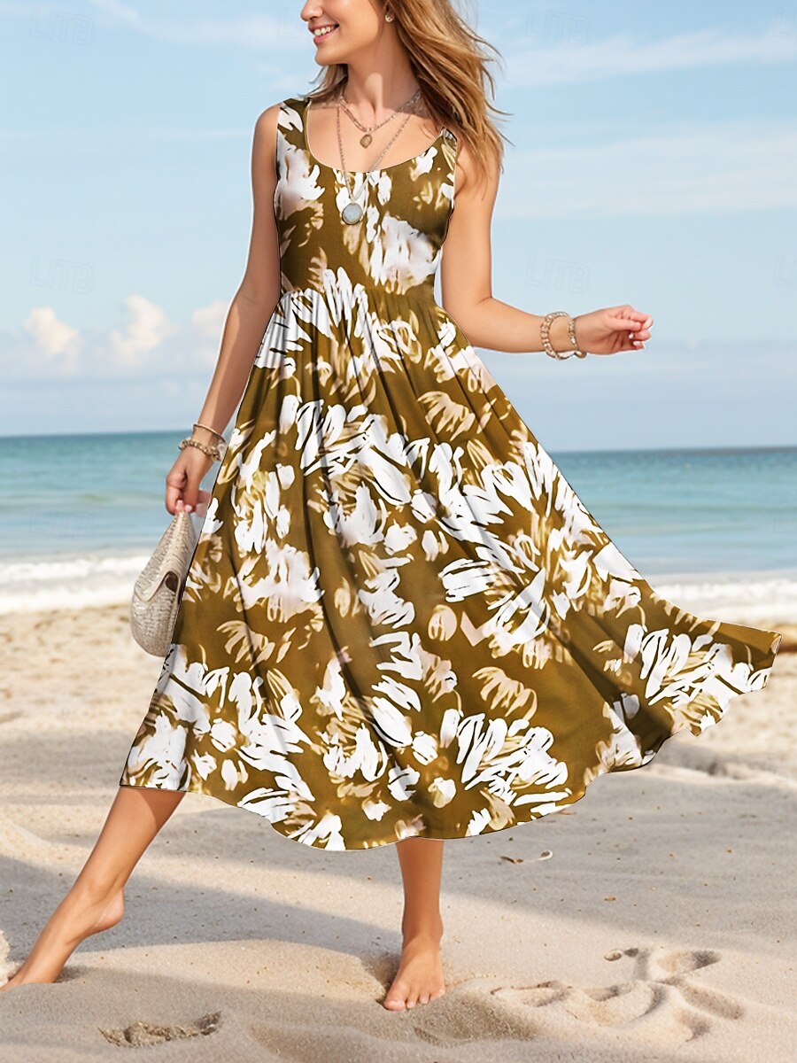 Femmes Robe Midi Robe d'Été Robe trapèze Robe à épaules dénudées Vacances Occasionnel Coupe Ample Fleuri Graphique Abstrait Sans manches Col en U Jaune Rouge Bleu Violet Été Printemps de 2025 ? $35.99 –P7