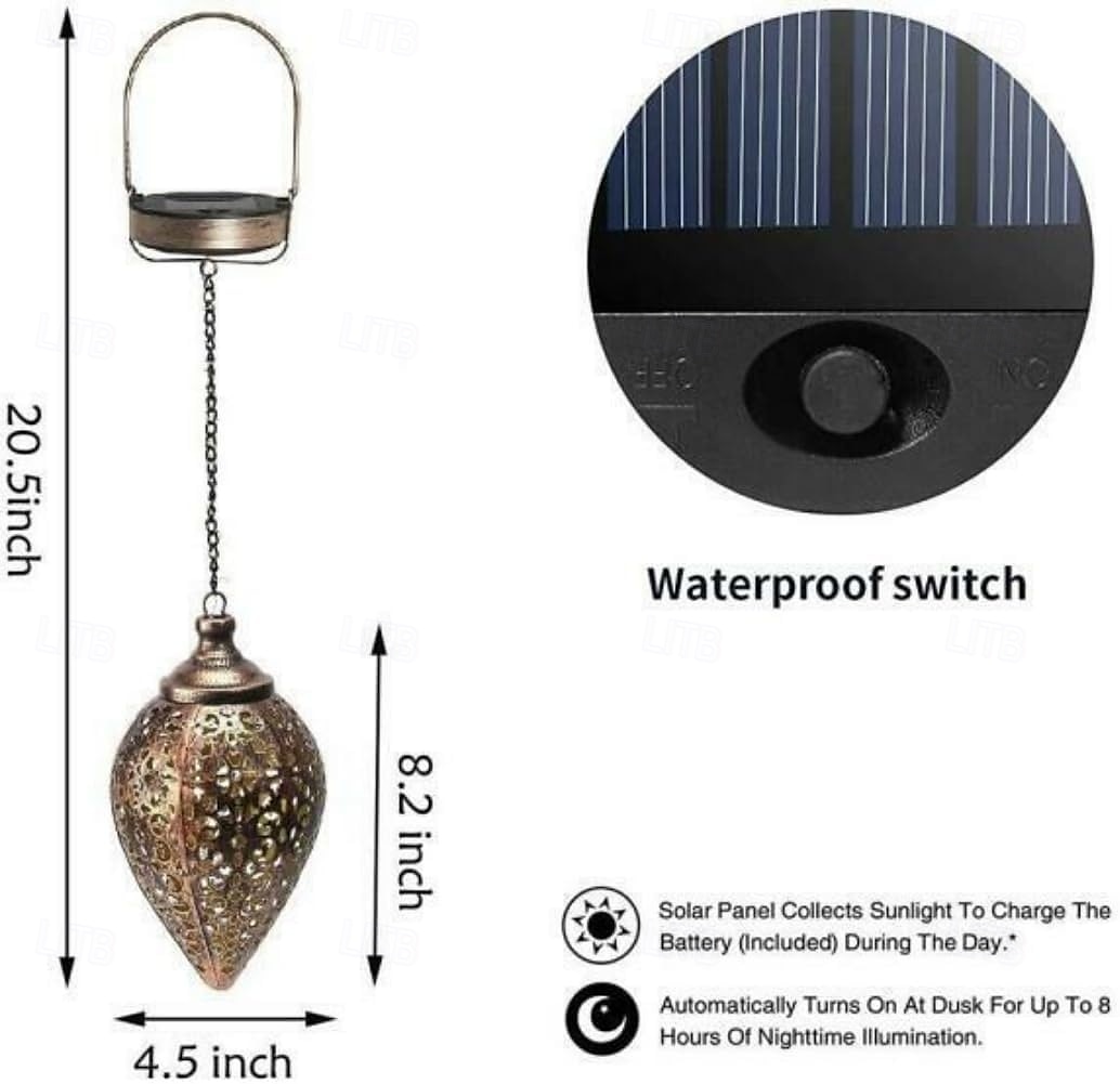 2025年 LEDソーラーランタン、充電式LED吊り下げ式メタルランタンライト、ガーデンヤード装飾ランプ  コレクション – $29.99 –P1