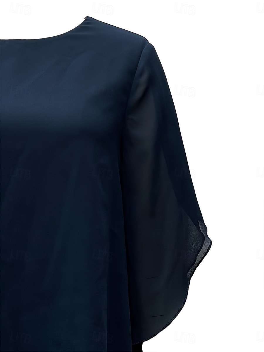 Ensemble de pantalon 2 pièces robe de mère de la mariée classique à col rond élégante en chiffon asymétrique à manches courtes avec une couleur unie de 2025 ? $79.99 –P4