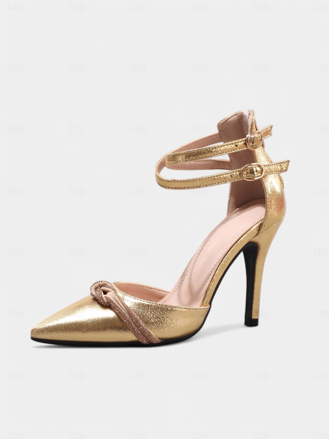 Scarpe con tacco a spillo a punta metallizzata color oro da donna – scarpe da ballo con doppio cinturino per feste tra ragazze e glamour serale del 2026 a $46.99 –P1