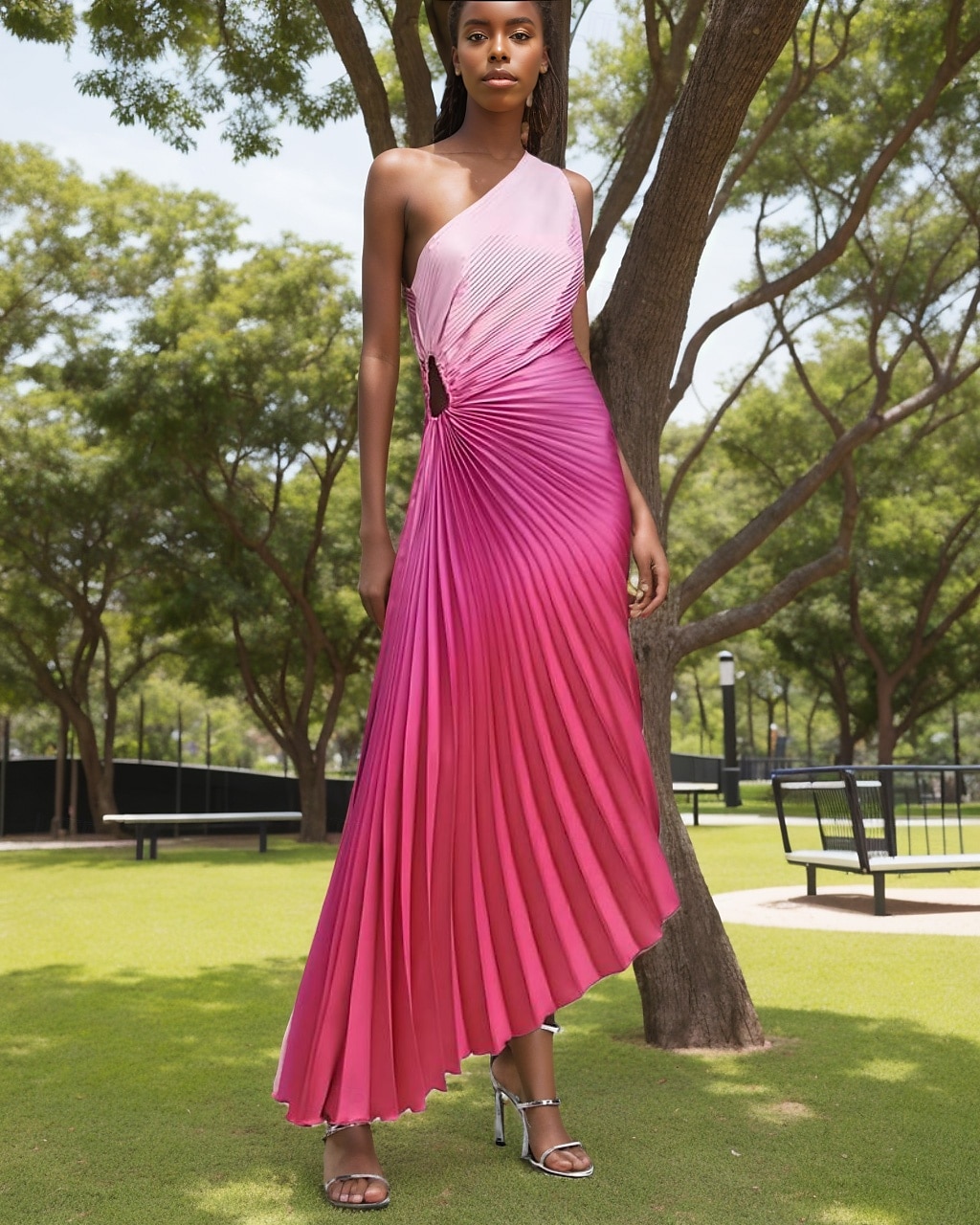 Robe de cocktail asymétrique fuchsia robe élégante semi-formelle mariage longueur thé satin avec plis robe d'invitée de mariage de 2025 ? $149.99 –P1
