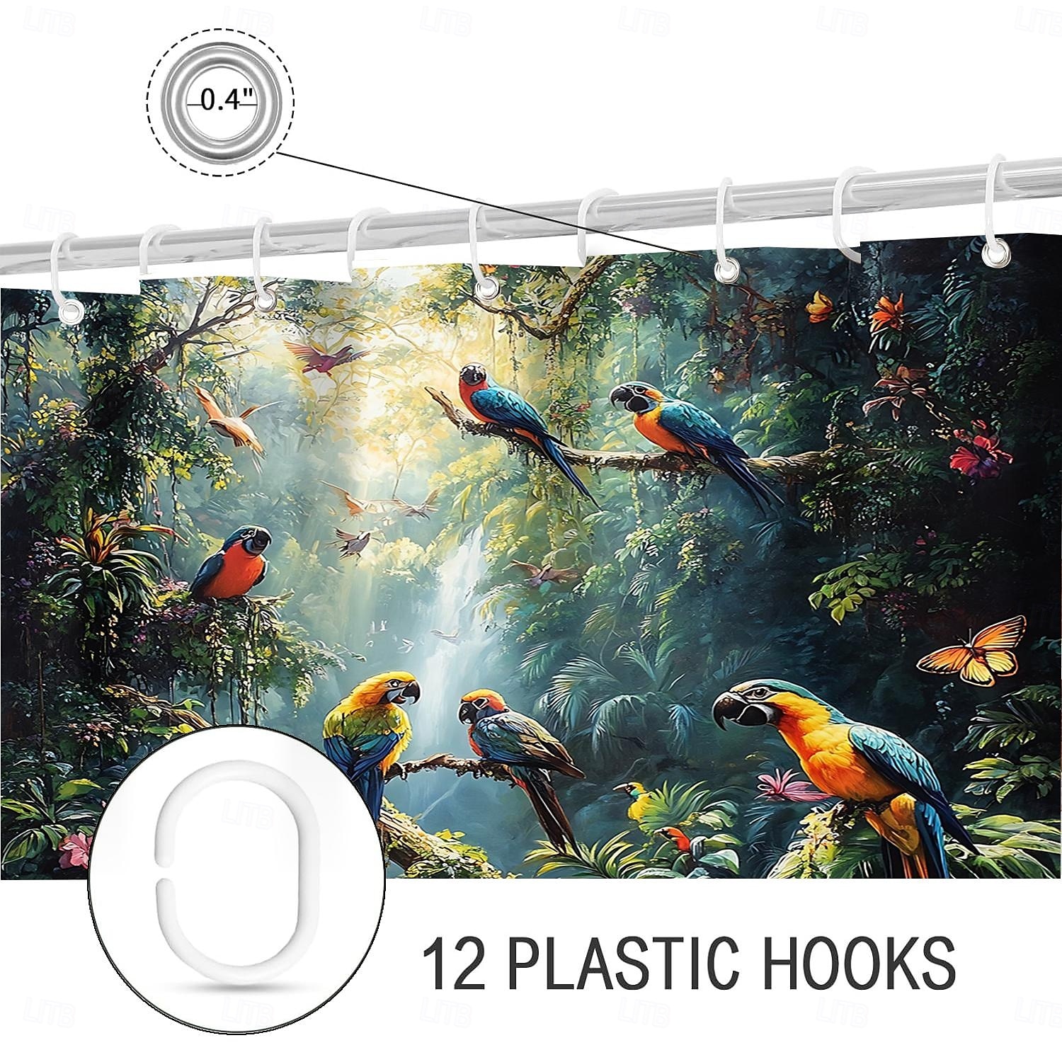 Κουρτίνα Ντους με 12 Γάντζους 180cm*180cm(70"*70") Πλυμένος Πολυεστέρας Μηχανικής Πλύσης Αδιάβροχος Τροπικό Φύλλο Ζώου Σχέδιο Φύλλου 2025 - $18.49 –P10