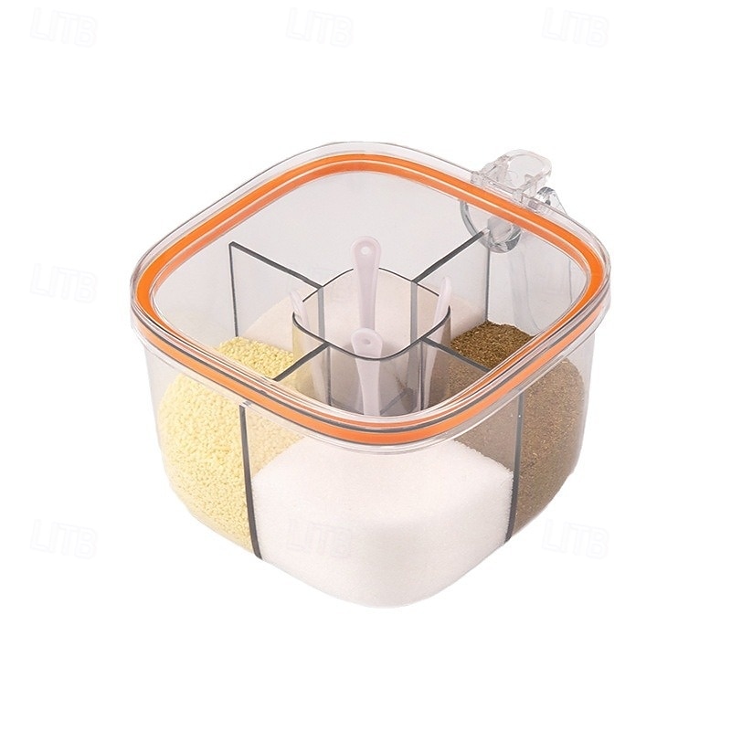 Conjunto de potes de condimentos com 2 compartimentos, caixa de temperos transparente com tampas e colheres, solução de armazenamento conveniente e organizada para sua cozinha de 2025 por $13.99 –P3
