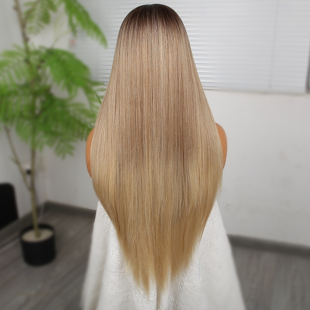 Perruque en dentelle synthétique Lisse Style 26 pouce Couleur mixte Raie au milieu dentelle frontale 13x4 Perruque Femmes Perruque A3 de 2025 ? $62.99 –P5
