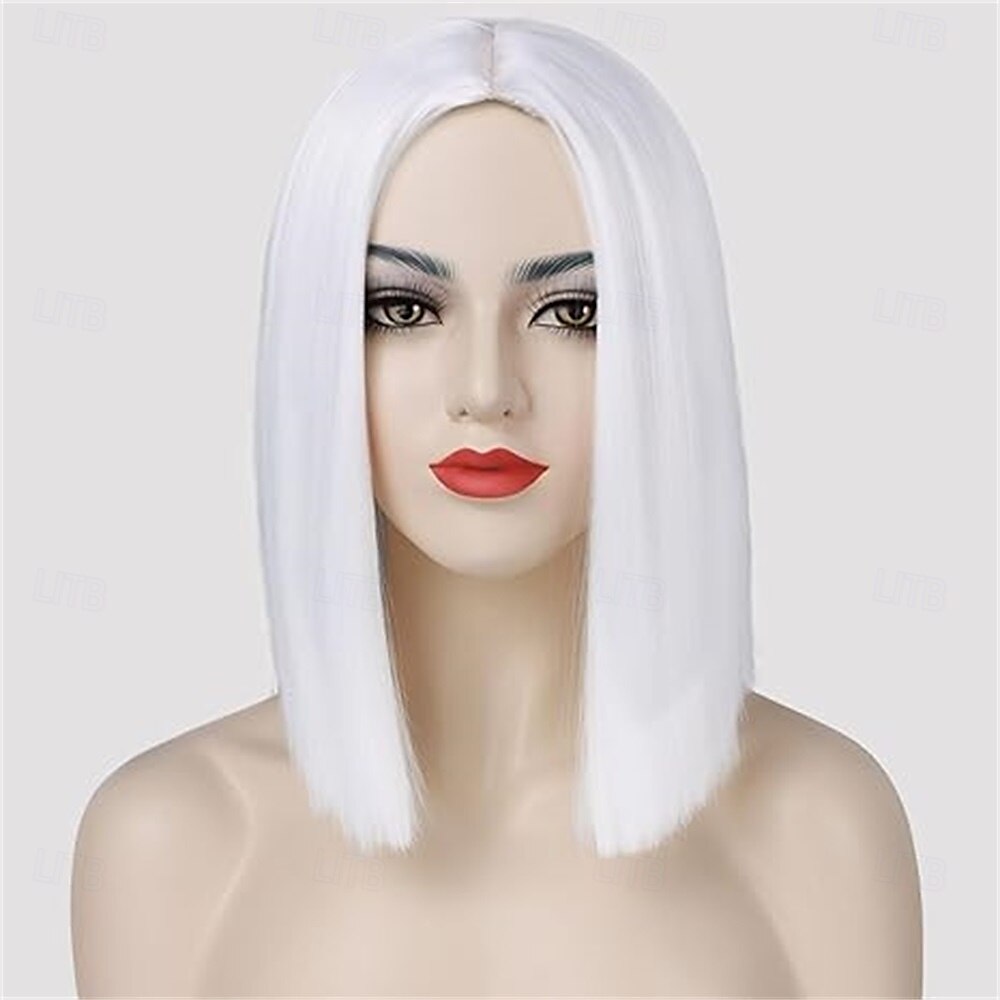 2025年 女性用ブラックボブウィッグ、前髪なしショートストレートボブ、ミドルパート、肩までの長さの耐熱合成ウィッグ、毎日のパーティー、コスプレ、ハロウィンに コレクション – $25.99 –P9