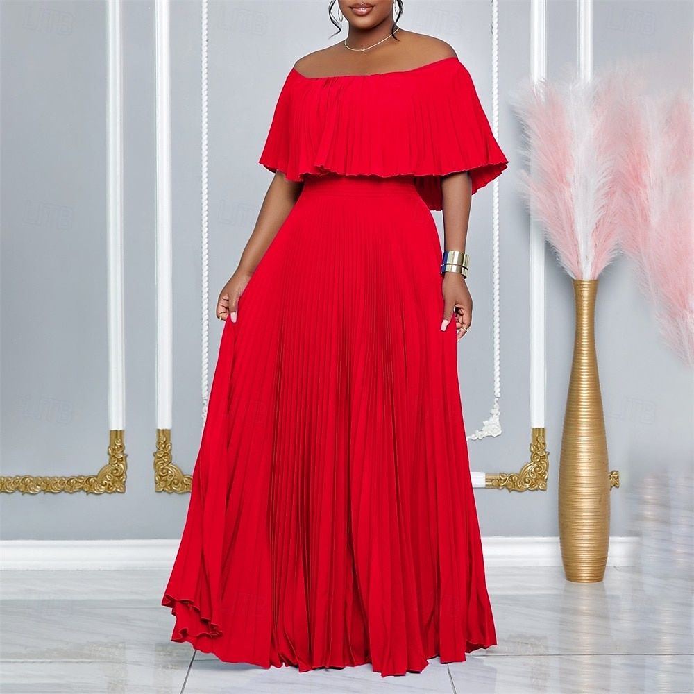 Robe A-Line robes de quinceanera élégante robe mariage invitée de mariage longueur sol manches courtes épaules dénudées polyester sans dos avec plis de 2025 ? $89.99 –P12