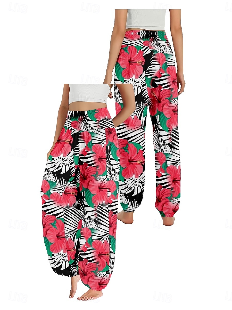 Per donna Pantaloni ispirati al lino Gamba larga Pantaloni Stile Etnico Casual Boho Lunghezza intera Vita Alta Floreale Foglia Tropicale Tasca Elastico in vita Stampa Traspirabilità Morbido del 2025 a $21.99 –P12