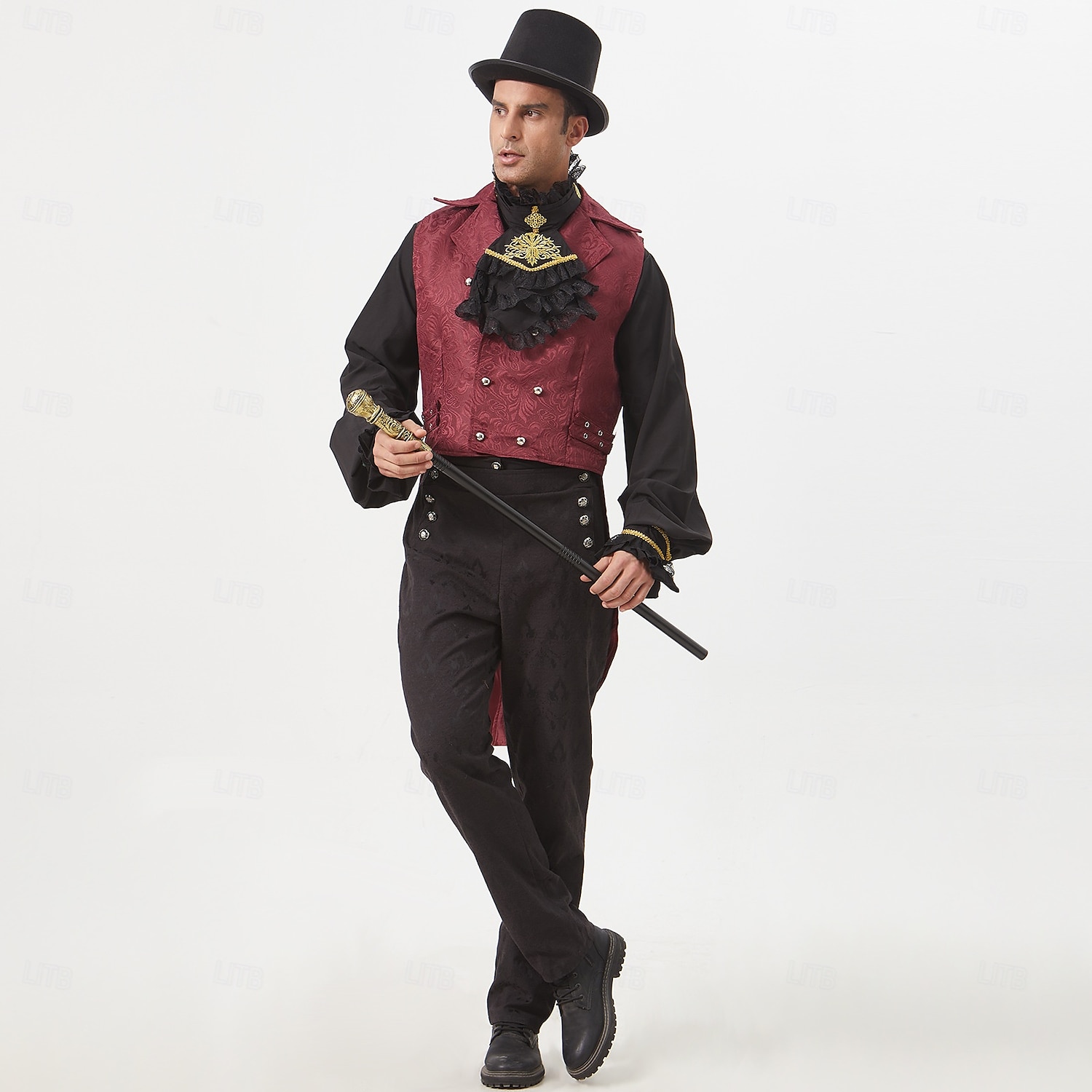 Punk og gotisk Victoriansk Steampunk سترة vest Prins Vampyrer Dobbeltkneppet Jacquardvevnad Herre Royal Halloween Karneval Ytelse LARP Ren Faire Voksne Vest Alle årstider 2025 - $36.99 –P4