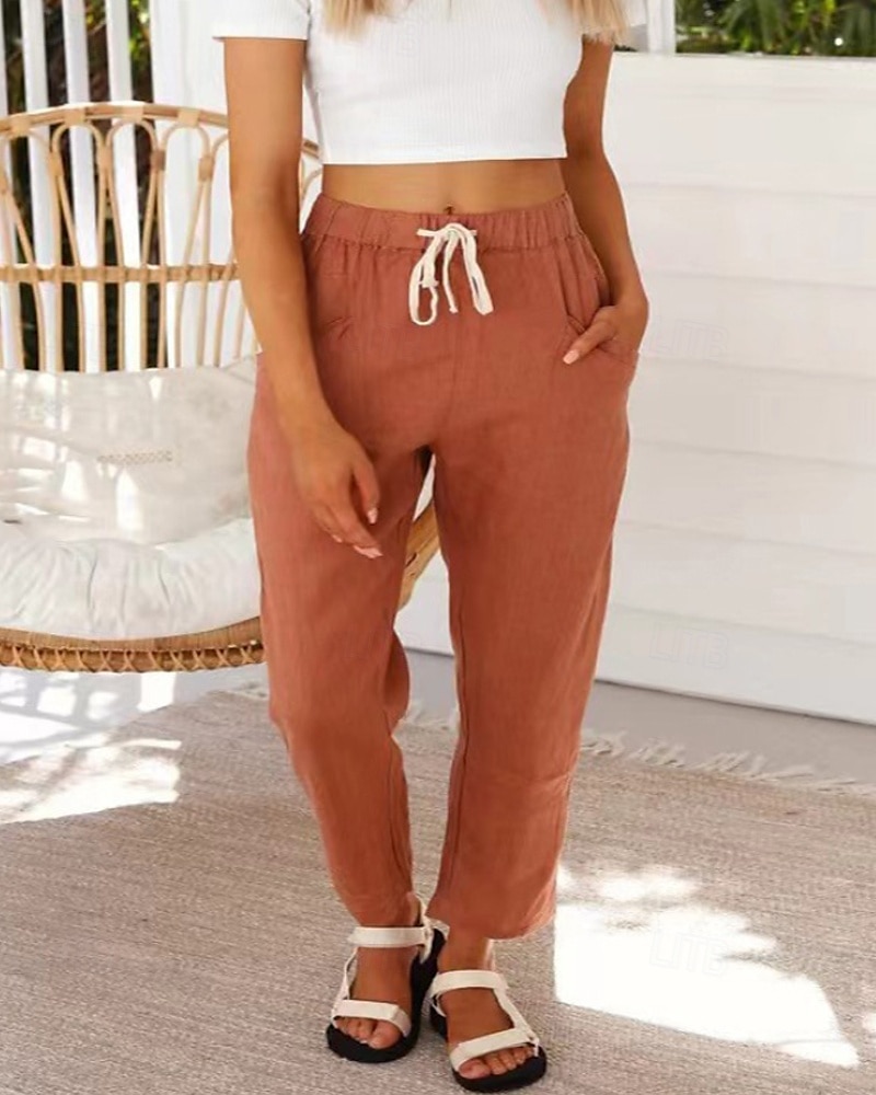 Per donna Pantaloni in cotone e lino Pantaloni Eleganti Moda Streetwear Lunghezza intera Naturale Semplice Tasca Design con Coulisse Elastica All'aperto Confortevole Vacanza Uscire Ruggine Blu cielo del 2025 a $22.99 –P10