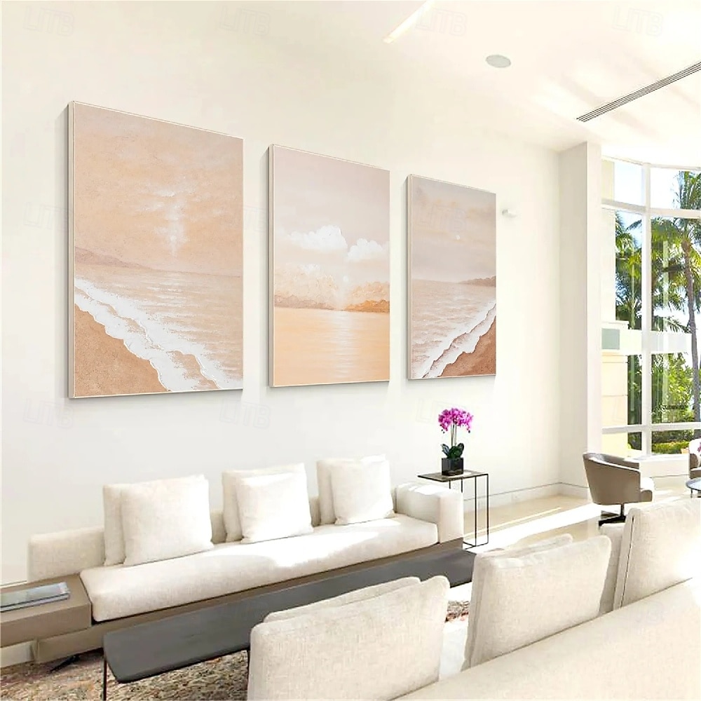 Wellenölgemälde handgemaltes abstraktes Ölgemälde Wandkunst 3er Set beige abstrakte Malerei auf Leinwand beige Textur Gemälde Wandkunst neutrale abstrakte Malerei Wandkunst Wanddekoration 2025 - $85.99 –P5