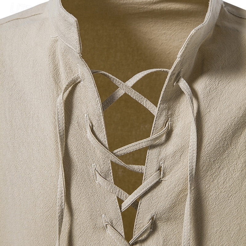 Per uomo Camicia Camicia di lino Stile vichingo Camicia Estiva Abbigliamento da spiaggia Camicia pirata Tinta unica Vacanza Ferie Bianco Blu marino Azzurro cielo Verde Manica Lunga Collo alla coreana del 2025 a $21.99 –P5