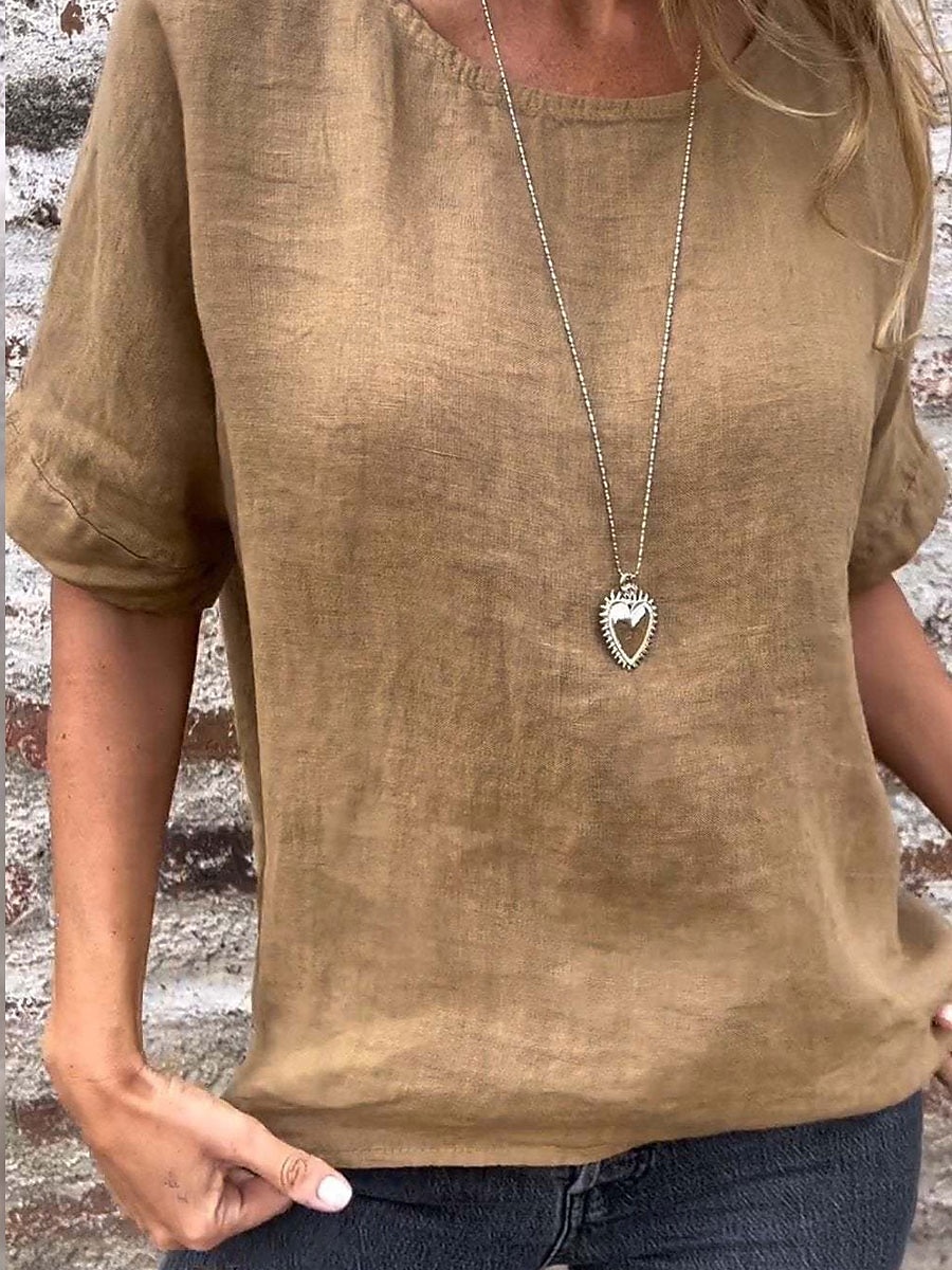 Femmes T-shirt Uni Mode Moderne Occasionnel Manche Courte Col ras du cou Hauts Réguliers Quotidien Week-end Vert cendré Blanche Jaune Été de 2025 ? $14.99 –P4