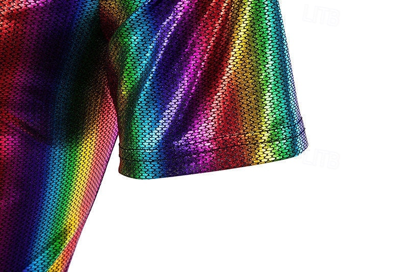 Retró 1980-as évek Póló POLO trikó Diszkó Fényes latex patent Fémes Szivárvány Jelmez Férfi Mindszentek napja Farsang Pride Parade Büszkeség hónapja Felnőttek Póló Nyár 2025 - $26.99 –P4