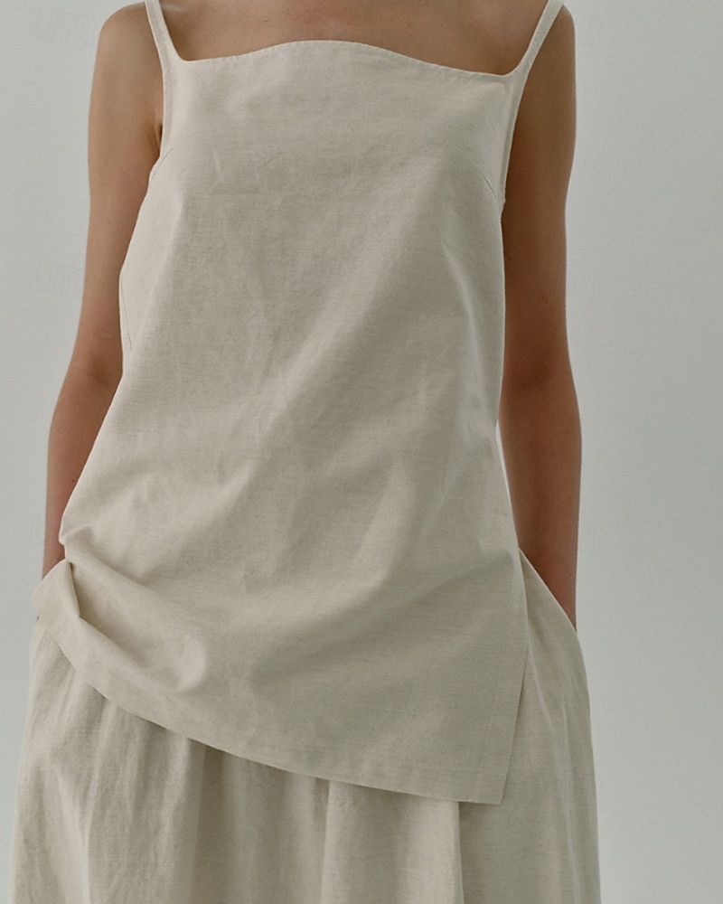 Per donna Camicia di lino Blusa Semplice Moderno Casual Senza Maniche Spallina Top Regolari Quotidiano Ferie Uscire Asimmetrico Albicocca Estate del 2025 a $39.99 –P1