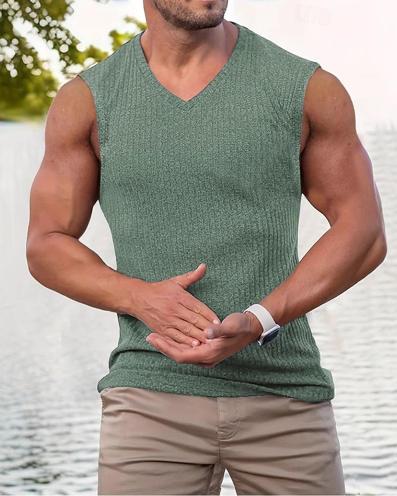 Herren Tank Top Weste Unterhemd Ärmelloses Shirt Ärmellos V Ausschnitt Sommer Einfach Mode Designer Urlaub Straße Ausgehen Schwarz Rosa Grün Top T-Shirt für Herren 2025 - $19.99 –P6