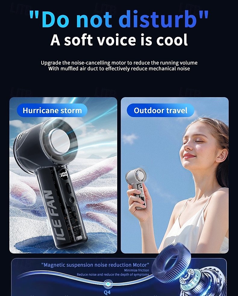2025年 ポータブルミニハンドヘルドファンアイスセラミックデュアル冷却、3000mAhバッテリー、デジタル表示、100段階調整、静音軽量USB充電式冷却ファン、屋外旅行用  コレクション – $33.99 –P14
