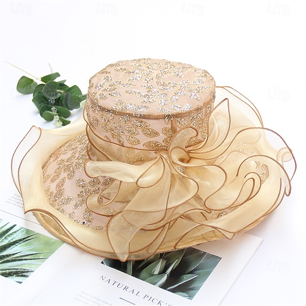 Hats Organza Sun Hat Holiday Tea Party Horse Race Cocktail Elegant Vintage Cute With Floral Headpiece Headwear 2025 - $26.99 –P6