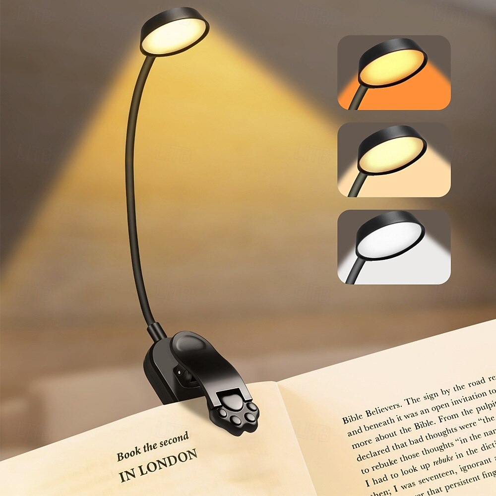 1 stk leselys bokklipslampe øyebeskyttelse skrivebordslampe tri-farget dimming lesebordslampe katteklo klips arbeidslampe 2025 - $16.49 –P7
