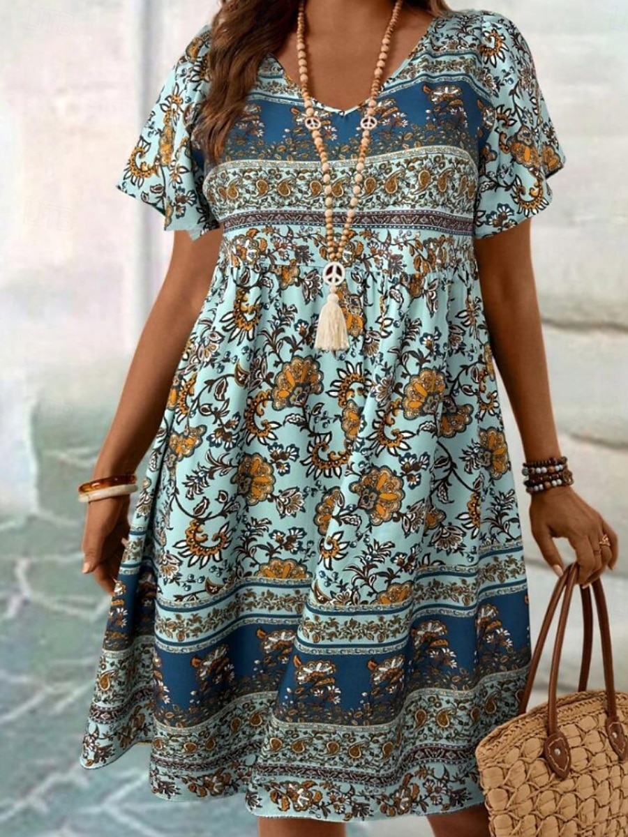 Women's Mini Dress Casual Dress Floral Dress Summer Dress Boho Dress Fashion Modern Daily Beach Weekend Regular Fit Floral Short Sleeve V Neck Black White Royal Blue Blue Summer 2025 - $17.99 –P15