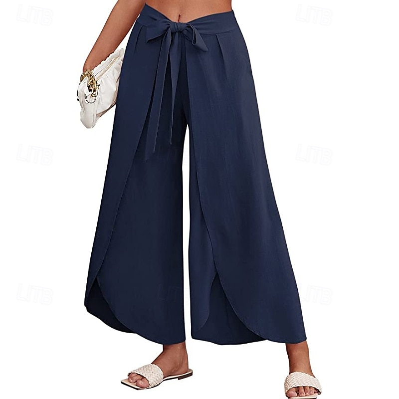Per donna Pantaloni in cotone e lino Pantaloni Eleganti Casual Lunghezza intera Naturale Semplice Elastico in vita All'aperto Confortevole Streetwear Uscire Aalbicocca Giacinto Blu cielo chiaro Nero del 2025 a $27.99 –P19