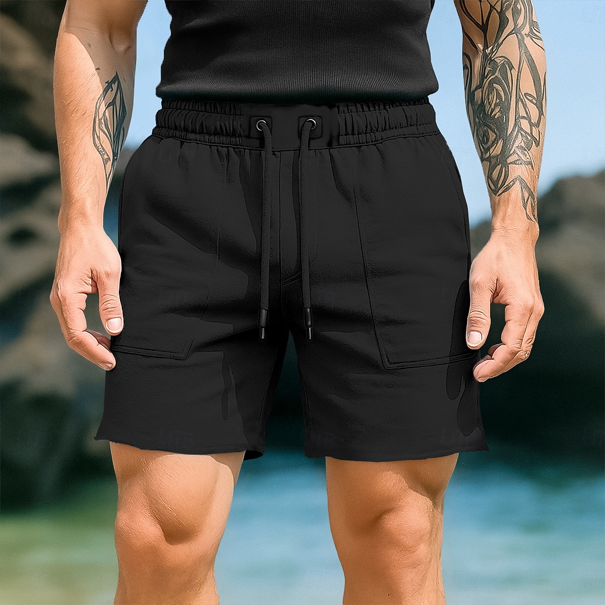 Herr Svett shorts Shorts Bermudashorts Beach Shorts Snörning Elastisk midja Slät Komfort Sport Knelängd Utomhus Ledigt Dagligen Semester Mode Svart Orange Microelastisk 2026 - $24.99 –P5