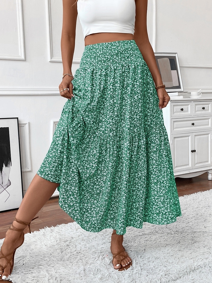 Fustă pentru femei Fustă maxi A Line Modă Casual Fuste cu talie înaltă Floral Print Micro-elastic Stradă Zilnic Negru Galben Roz Verde Vară Poliester 2025 - $25.99 –P4
