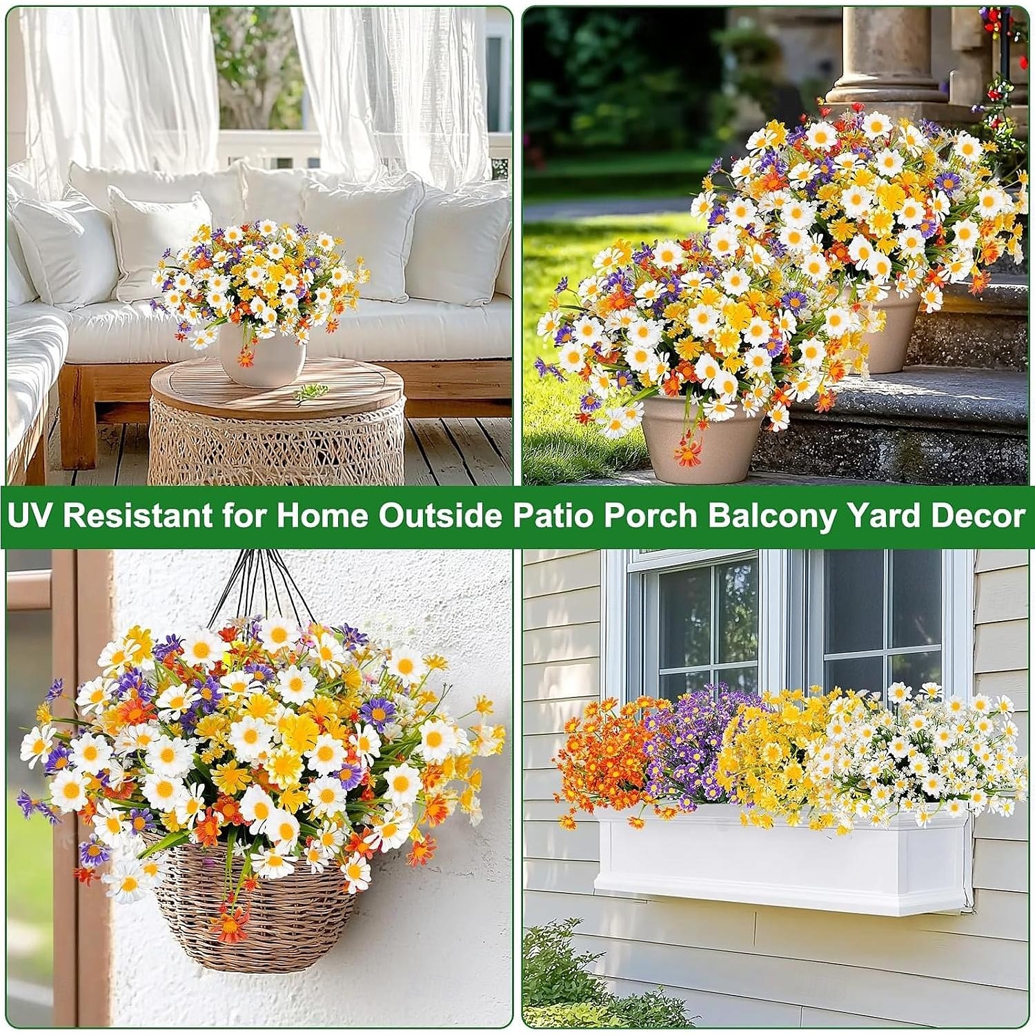 8 связок искусственных цветов ромашки для летнего декора на открытом воздухе, устойчивые к ультрафиолетовому излучению, искусственные цветы для кладбища, пластиковая зелень, кустарник, искусственные 2025 - $20.99 –P4