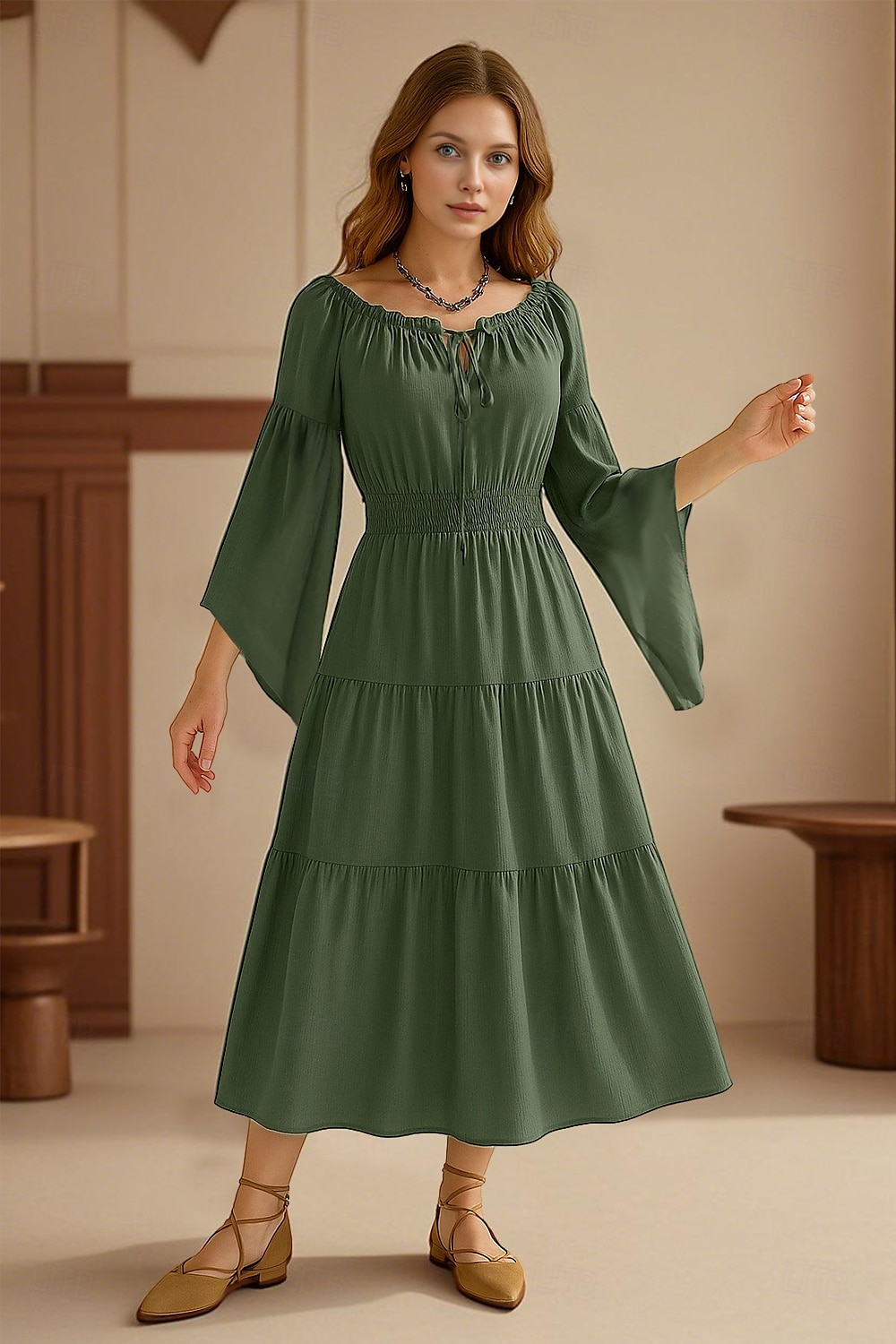 Retrò Vintage Medievale Rinascimento Midi Vestito Manica a Campana Vichingo Cavaliere Celtico Elfico Senza spalline Ispirato alla Reggenza Costume Per donna Celtico Fantasia Halloween Carnevale del 2025 a $41.99 –P2