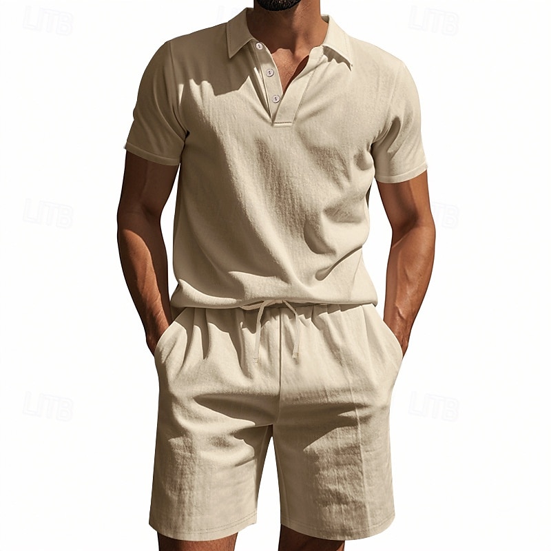 Men's Golf Shirt Golf Polos Shirts Work Casual Lapel Short Sleeve Basic Modern Plain Buttons 2 Piece Summer Regular Fit Apricot Black White Navy Blue Light Grey Army Green Golf Shirt 2025 - $32.99 –P15